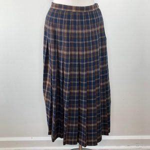 Michele Navy Blue Brown Plaid Skirt VTG inspired S